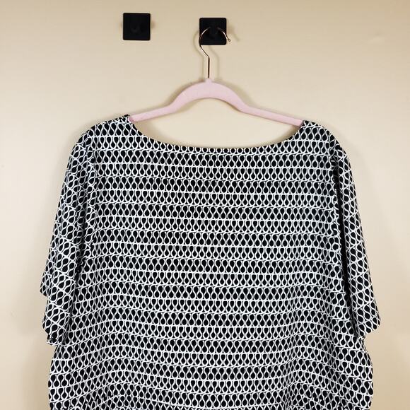 Talbots Black and White Print Short Sleeve Tie Front Blouse Size 2X - Picture 7 of 10